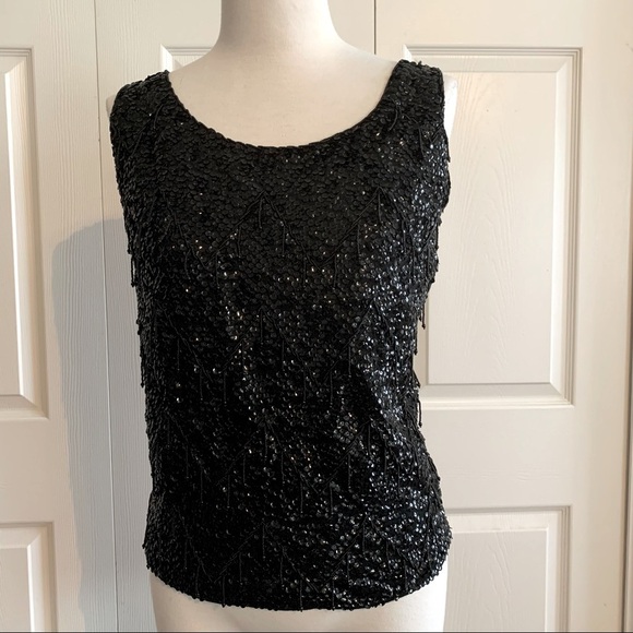 Vintage sequin party flapper sparkly beaded wool crop top size M - Picture 2 of 6